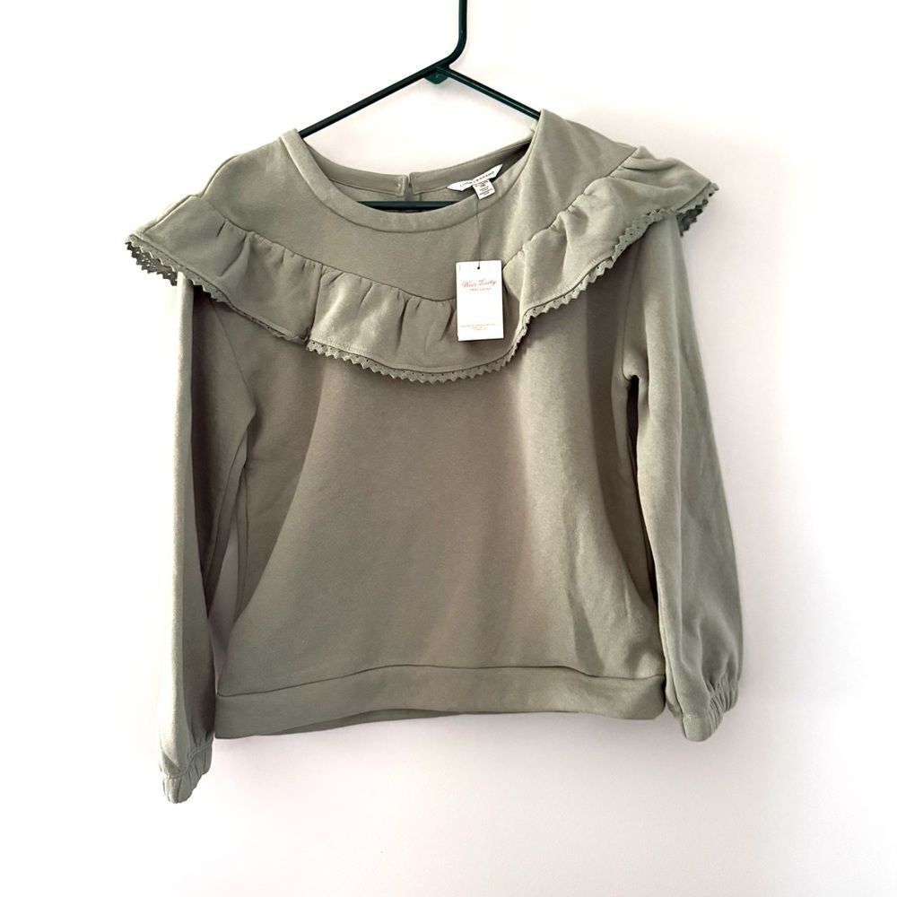 Lucky Brand XL Green 3/4 Sleeve Ruffle Neck Sweatshirt #L70